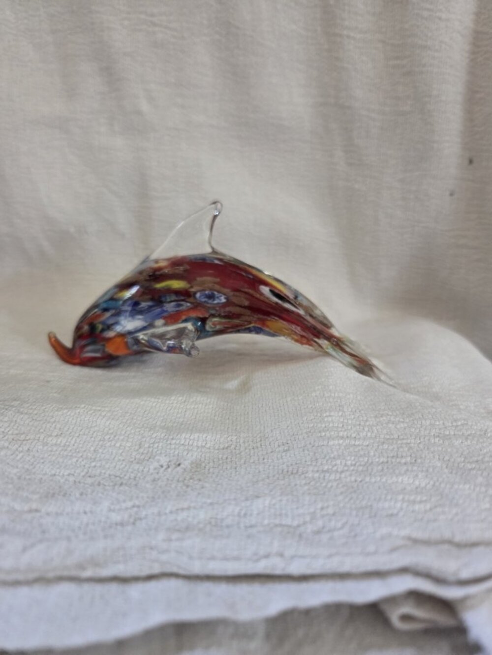 Hand Blown Glass Dolphin Figurine Vintage Murano Style